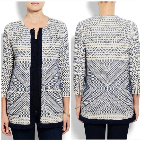 Lucky Brand Woven Open Cardigan with Fringe Hem - Picture 1 of 7
